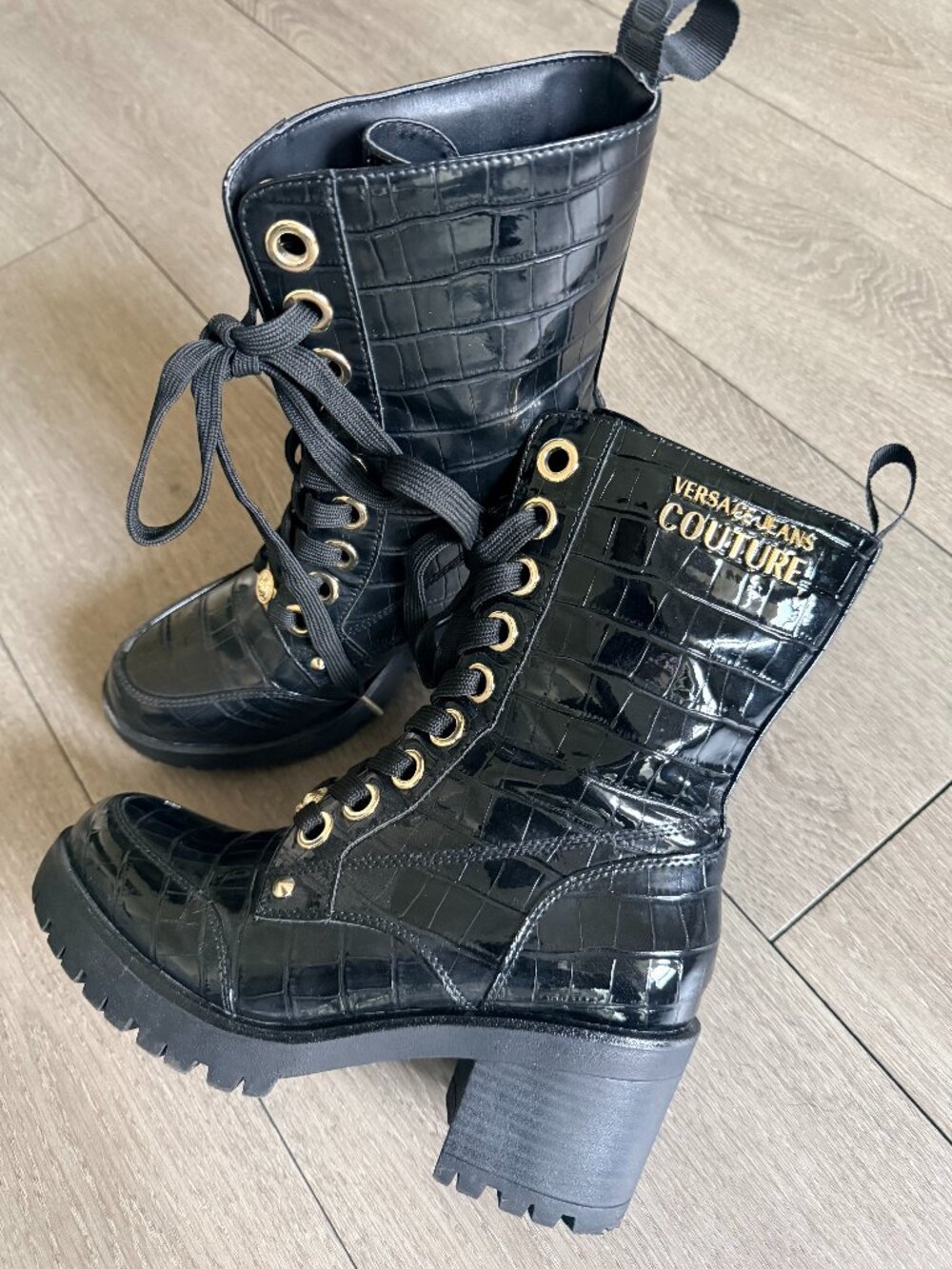 Versace Jeans Couture Black Croc Mia Boots